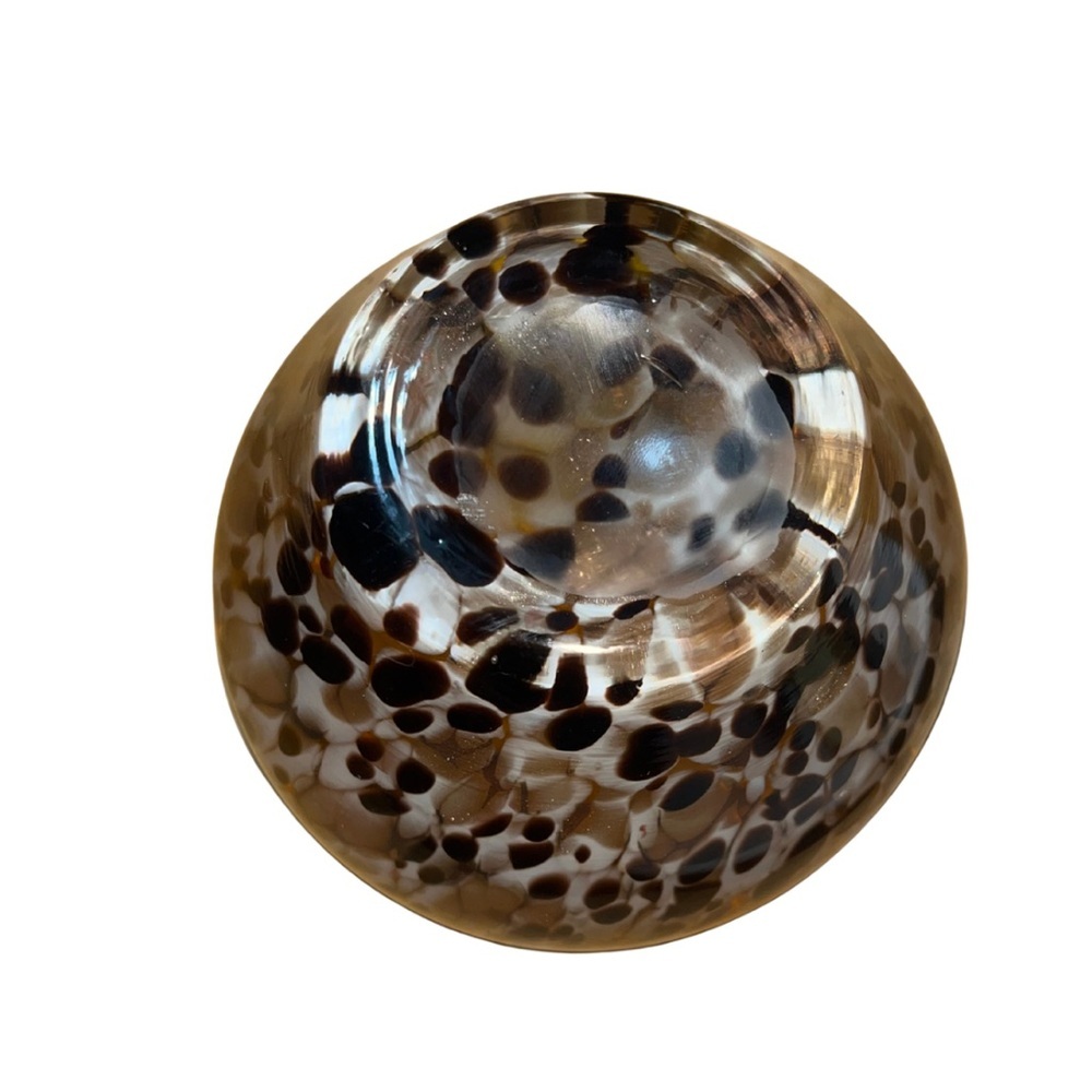 Vintage Murano Style Hand Blown Leopard Tortoiseshell Art Glass Vase Bowl - Picture 5 of 6
